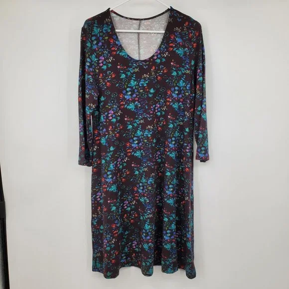 Garnet Hill | Dresses | Garnet Hill Seamed Knit Brown Floral Womens Trapeze  Dress Medium | Poshmark